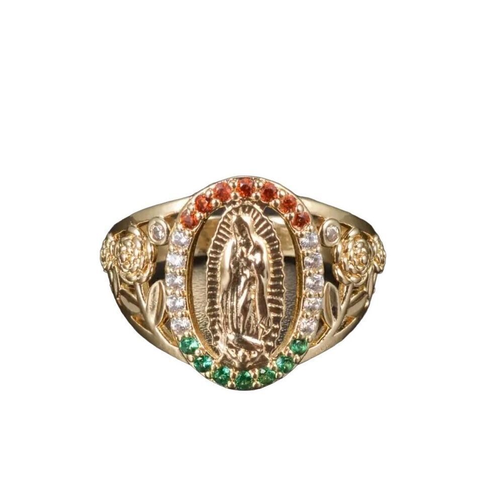 Lady of Guadalupe Virgin Mary With Round Cut Cubic Zirconia Ring size 8